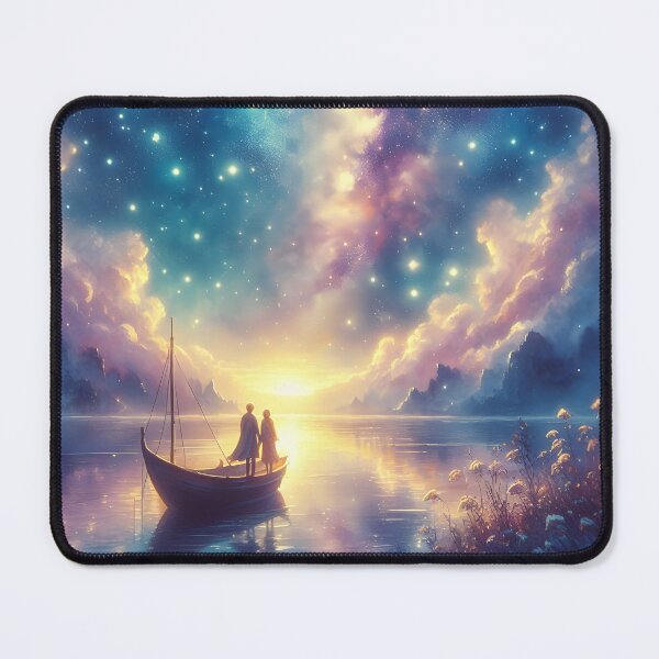 Item preview, Anniversary Starry Boat Scene – Romantic Cosmic Nature Art designed and sold by stylishdzign.