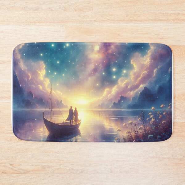 Item preview, Anniversary Starry Boat Scene – Romantic Cosmic Nature Art designed and sold by stylishdzign.