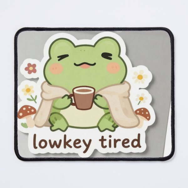 Item preview, Lowkey Tired Frog Sticker- Cute Kawaii Frog with Coffee designed and sold by Cozy Chaos Studio Co.