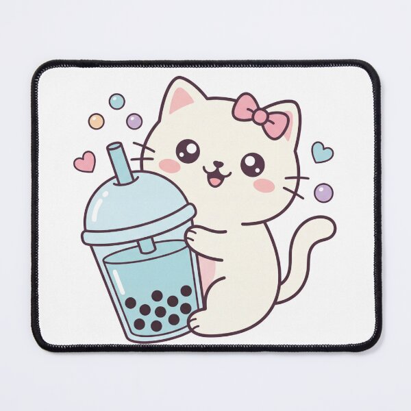 Item preview, Cute Kawaii White Cat Drinking Bubble Boba Tea designed and sold by MoonlitDoodles1.