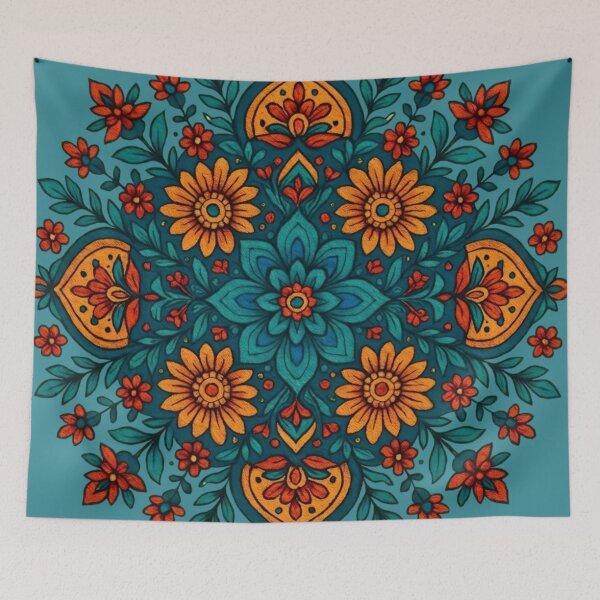 Item preview, Intricate Floral Mandala Orange Teal Spiritual Balance Pattern designed and sold by Good Vibes .