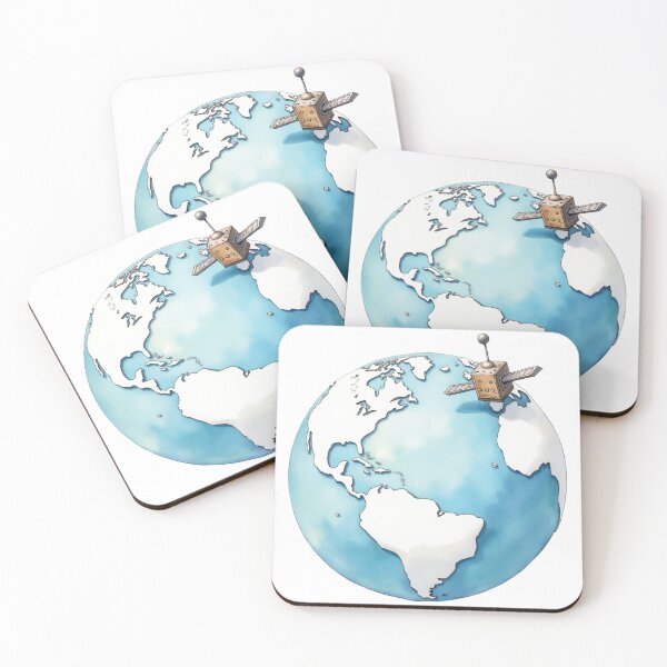 Item preview, Earth And Satellite Watercolor Illustration designed and sold by SpatialPost.