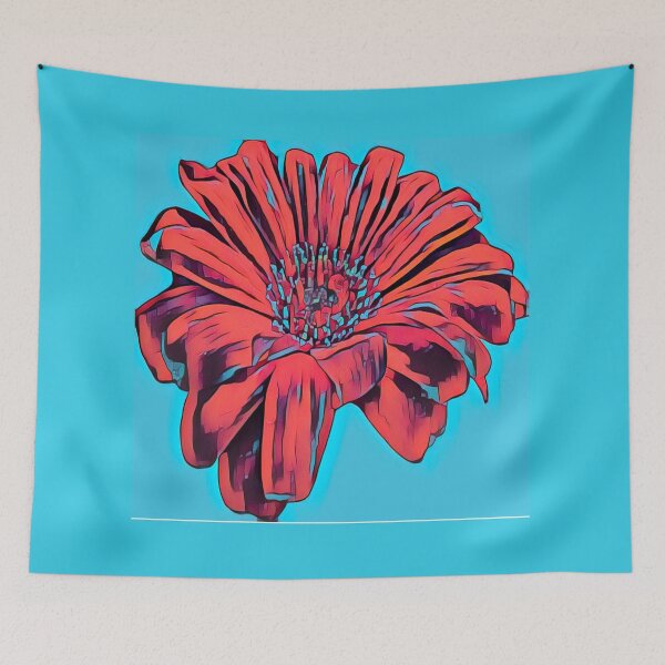 Item preview, Moody Electric Red and Blue Gerbera Daisy Flower Digital Painting designed and sold by BalkanBloom.