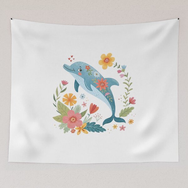 Item preview, Cute Floral Dolphin Illustration designed and sold by trendspatterns.