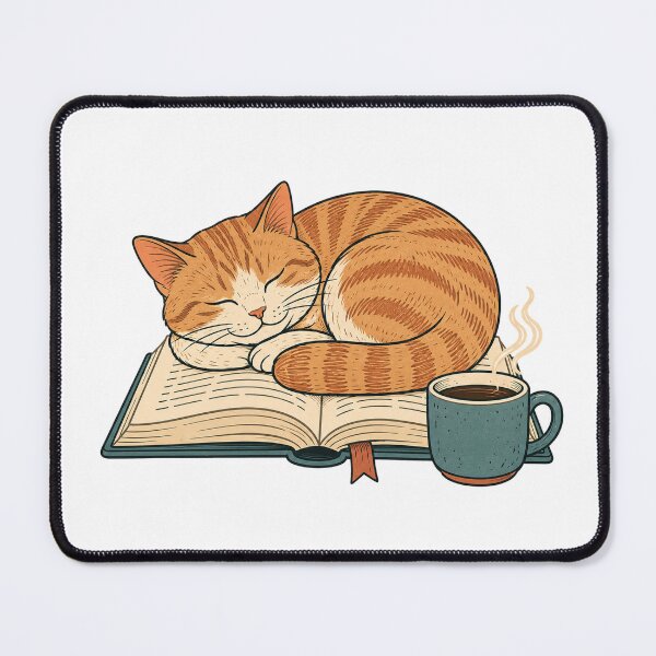 Item preview, Sleepy Cat Napping on a Book with Coffee designed and sold by eignvalue.