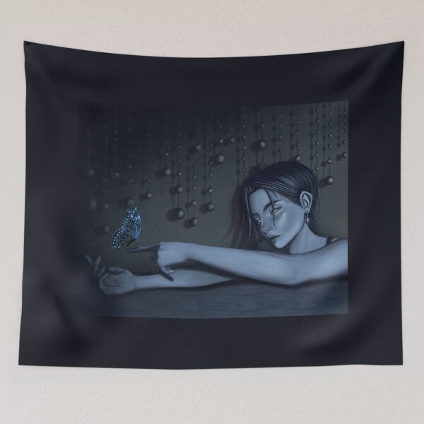 Item preview, Beautiful girl looking at blue butterfly designed and sold by Witseart.