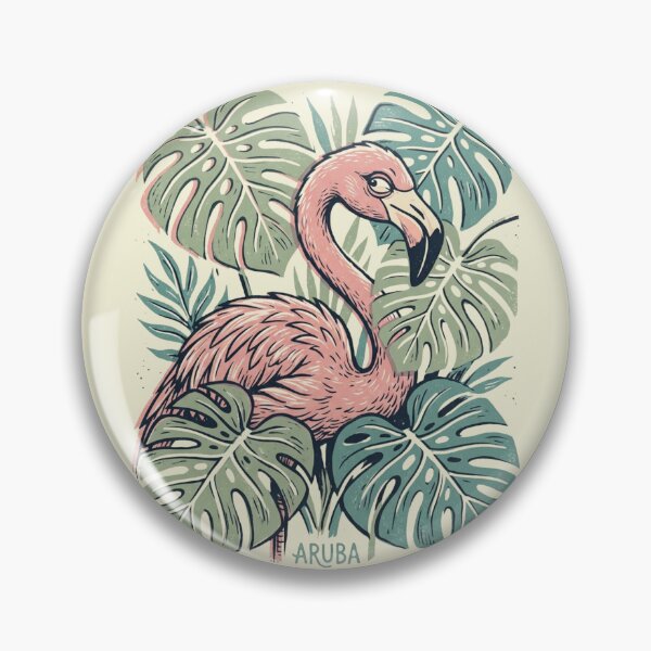Item preview, Funny Retro Aruba Flamingo Linocut Art designed and sold by DuckOddity.