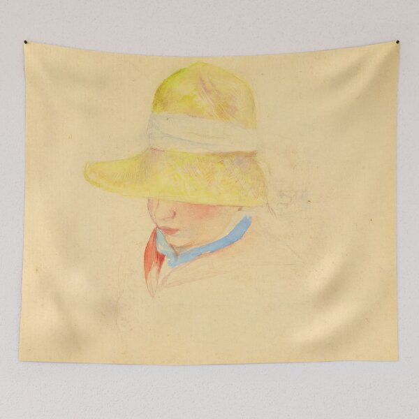 Item preview, Girl in Yellow Straw Hat Watercolor designed and sold by artofuniverse.
