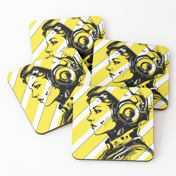 Item preview, Cyber Girl with Headphones – Yellow Futuristic Pop Art Illustration designed and sold by Tamawy.