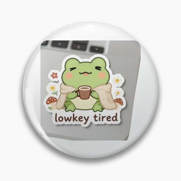 Item preview, Lowkey Tired Frog Sticker- Cute Kawaii Frog with Coffee designed and sold by Cozy Chaos Studio Co.