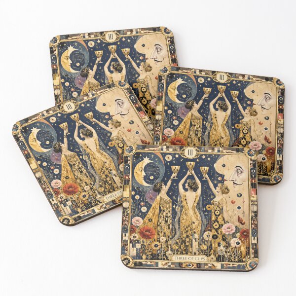 Item preview, The Three of Cups - Heavenly Celebration & Golden Sisterhood | Klimt Tarot designed and sold by Natalia-Vlad.