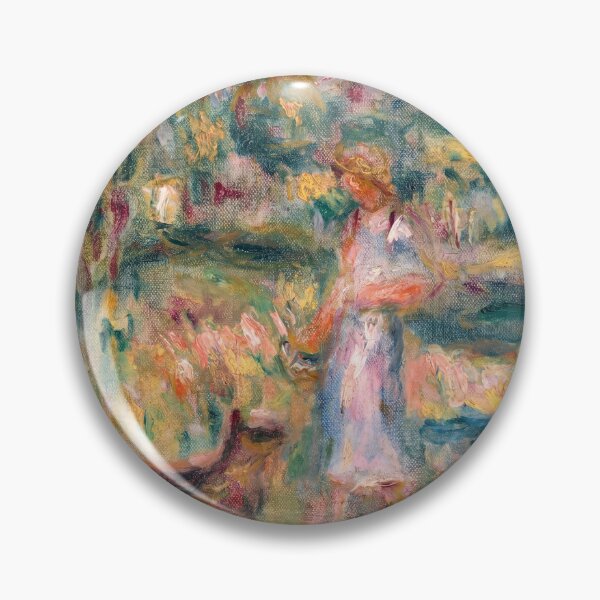 Item preview, Woman Walking Dog in Sunlit Landscape designed and sold by artofuniverse.