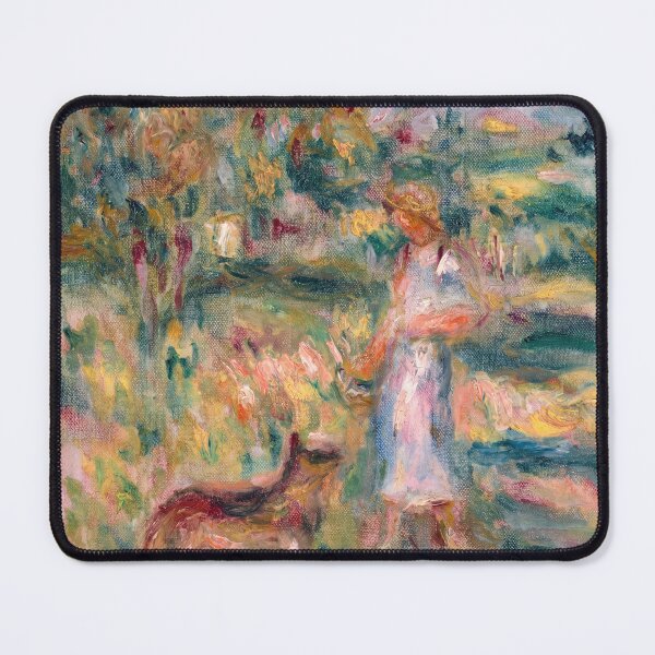 Item preview, Woman Walking Dog in Sunlit Landscape designed and sold by artofuniverse.
