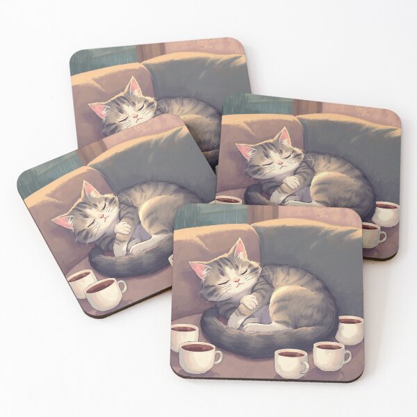 Item preview, Tired Monday Cat with Coffee - Sleepy Kitten Art designed and sold by TrCraftySticks.