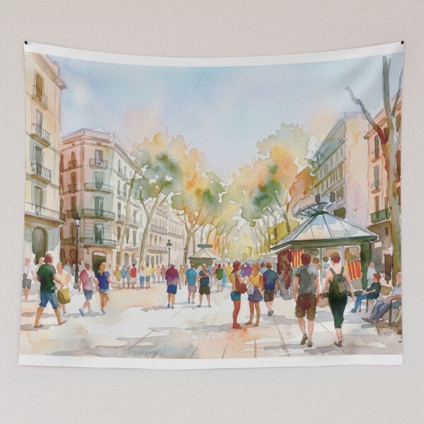 Artikelvorschau, La Rambla Barcelona Sommer-Aquarell entworfen und verkauft von caracatita75.