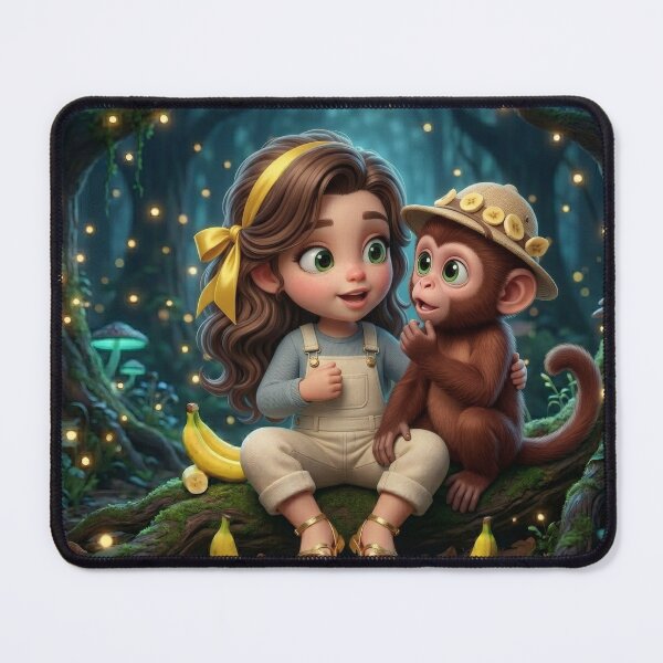 Item preview, Cute Girl And Monkey Friend designed and sold by Azurart2.