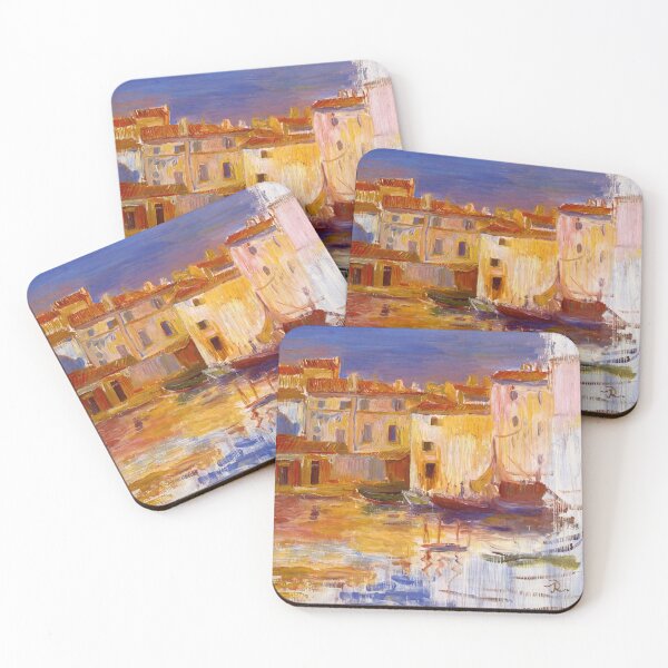 Item preview, Mediterranean Harbor Village in Golden Light designed and sold by artofuniverse.