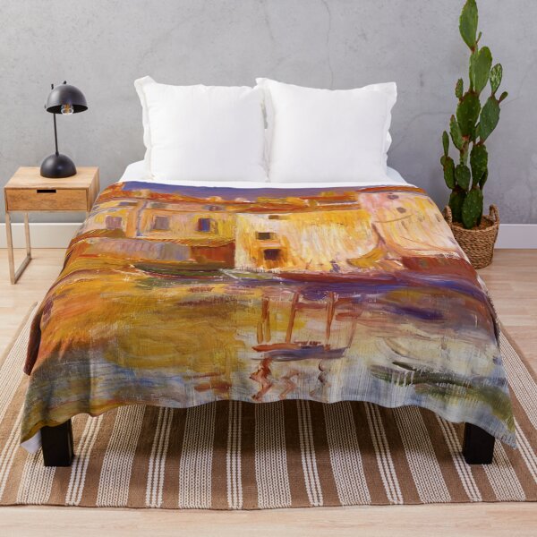 Item preview, Mediterranean Harbor Village in Golden Light designed and sold by artofuniverse.