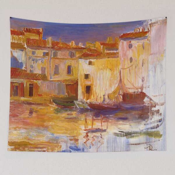 Item preview, Mediterranean Harbor Village in Golden Light designed and sold by artofuniverse.