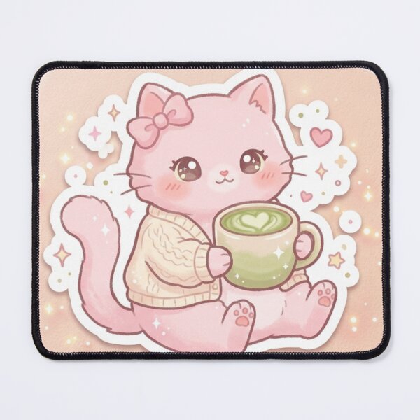 Item preview, Cute Pink Aesthetic Cat with Matcha Latte - Soft Girl Vibe designed and sold by TrCraftySticks.
