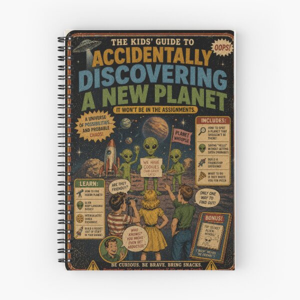 Item preview, The Kids' Guide to Accidentally Discovering a New Planet Retro Poster designed and sold by 4TinyPaws.