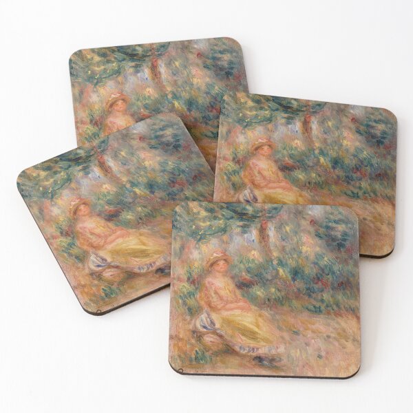 Item preview, Woman in Pink Dress Seated Garden designed and sold by artofuniverse.