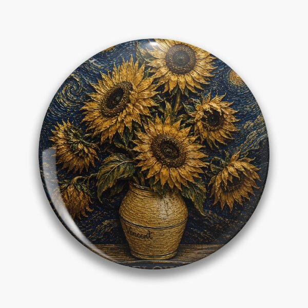 Item preview, Vintage Sunflowers Starry Night Relief Art | Van Gogh Inspired Floral Wall Decor designed and sold by ManJiangHong.