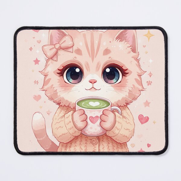 Item preview, Coquette Pink Aesthetic Cat Drinking Matcha Latte designed and sold by TrCraftySticks.