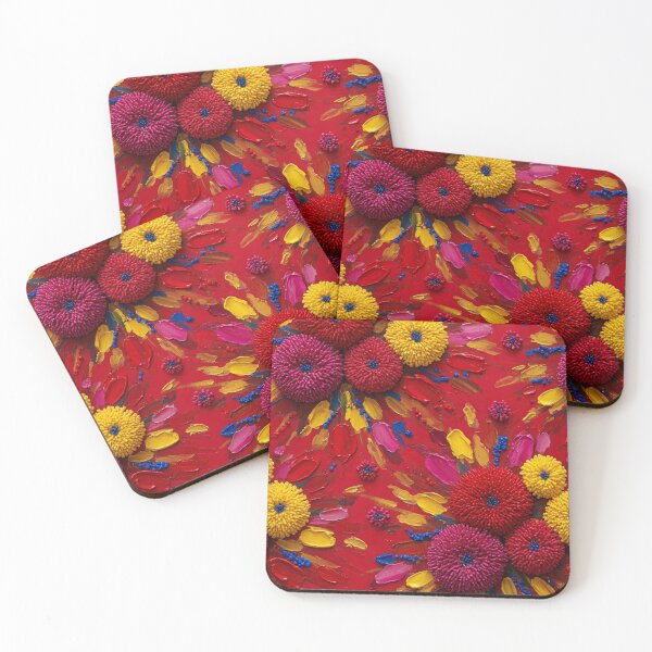 Item preview, Pansy Bloom Vibrant Floral Art - Mixed Media Red Magenta Gold Flowers - Bold Textured Botanical Pattern - Colorful Statement Wall Decor - Maximalist Home Decor Gift designed and sold by WitchyBotanicaArt.