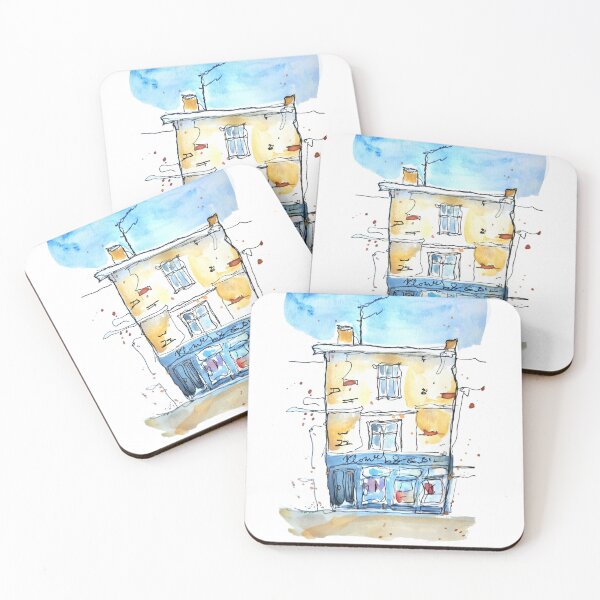 Item preview, Vintage Watercolor European Shop Front Red Brick and Blue Sky designed and sold by Designs by Sara Felton.