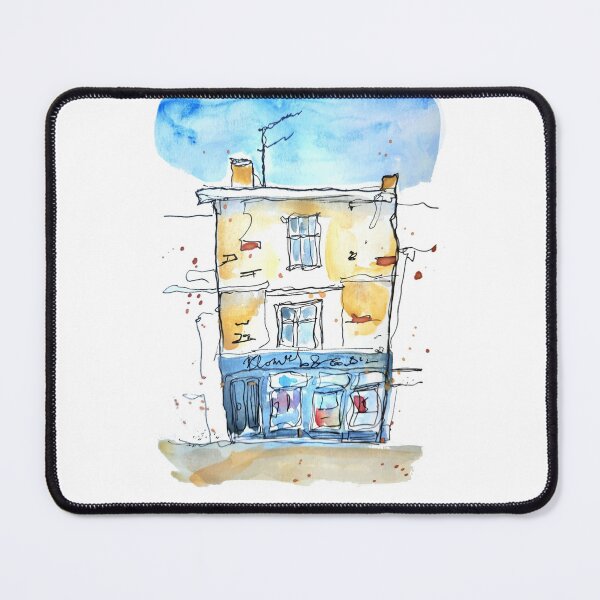 Item preview, Vintage Watercolor European Shop Front Red Brick and Blue Sky designed and sold by Designs by Sara Felton.