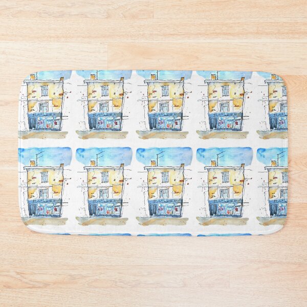 Item preview, Vintage Watercolor European Shop Front Red Brick and Blue Sky designed and sold by Designs by Sara Felton.