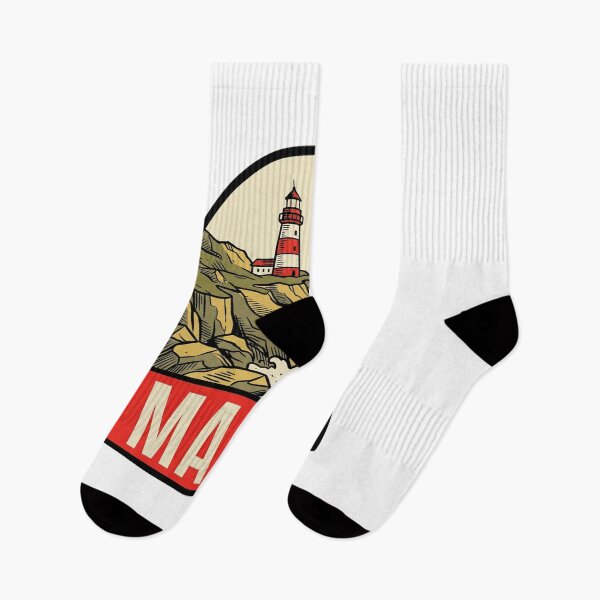 Item preview, Retro Maine Lighthouse Ocean Cliff Vintage Travel Badge Design designed and sold by Paper Drip.