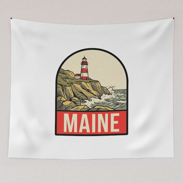 Item preview, Retro Maine Lighthouse Ocean Cliff Vintage Travel Badge Design designed and sold by Paper Drip.