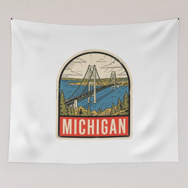 Item preview, Vintage Michigan Mackinac Bridge Retro Travel Sticker Design designed and sold by Paper Drip.