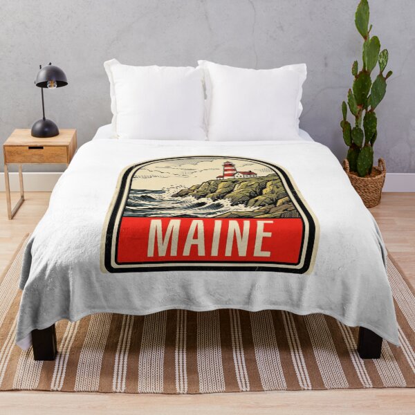 Item preview, Retro Maine Lighthouse Ocean Cliff Vintage Travel Badge Design designed and sold by Paper Drip.