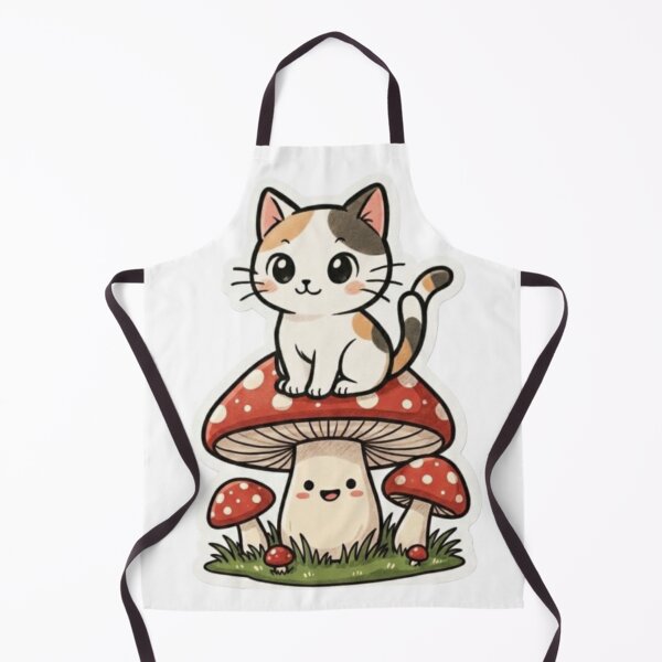 Item preview, Cute Kawaii Cat Sitting on Mushroom Illustration – Adorable Cartoon Animal Art designed and sold by PrintforDesign.