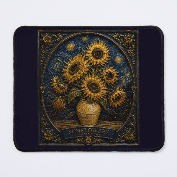 Item preview, Vintage Sunflowers Starry Night Relief Art | Van Gogh Inspired Floral Wall Decor designed and sold by ManJiangHong.