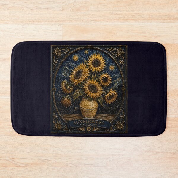 Item preview, Vintage Sunflowers Starry Night Relief Art | Van Gogh Inspired Floral Wall Decor designed and sold by ManJiangHong.