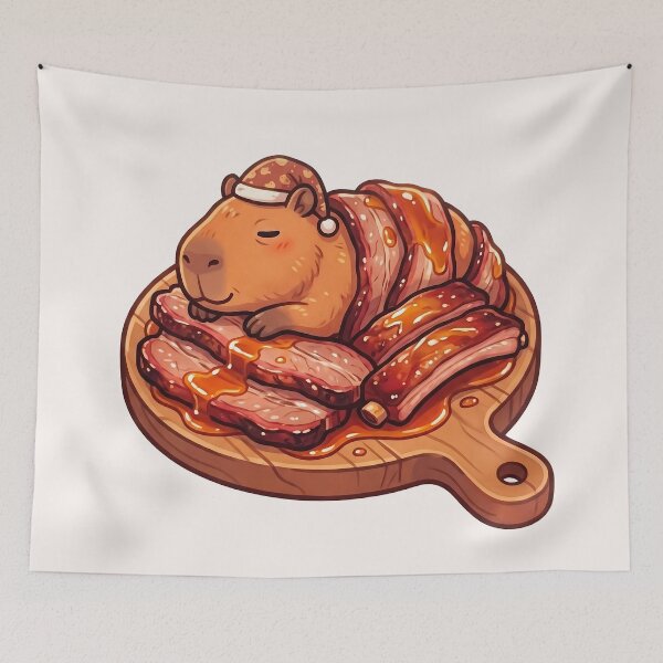 Item preview, Sleepy Capybara BBQ Meat Food Trend designed and sold by MythicCotton.