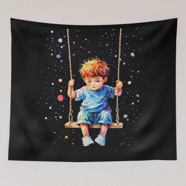 Item preview, Cute Boy on Swing Colorful Watercolor designed and sold by AurossaDesign.