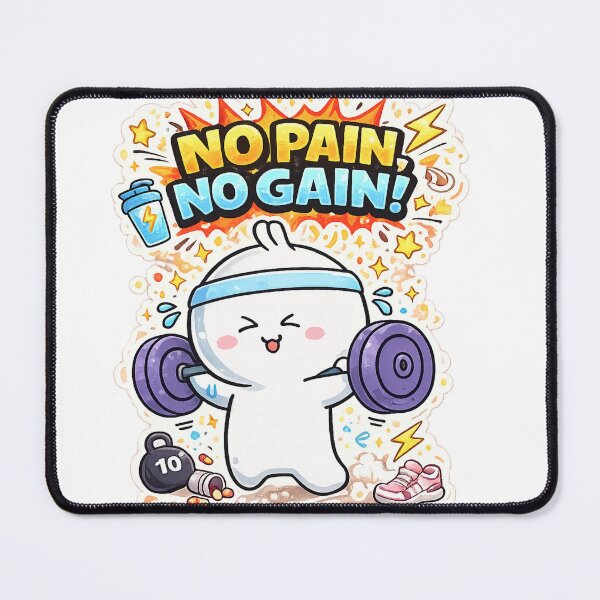 Item preview, No Pain No Gain Cute Gym Bunny | Kawaii Workout Motivation Design | Funny Fitness Rabbit designed and sold by sumodesign.