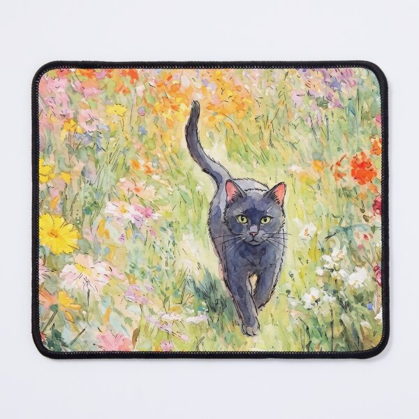 Item preview, Black cat in a flower meadow designed and sold by sid1802.
