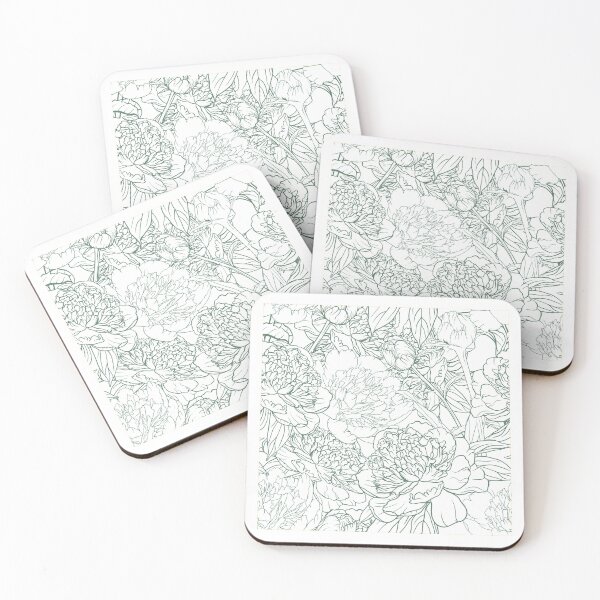 Item preview, Bloom Dark Botanical Art Green Peony Floral Line designed and sold by Tamawy.