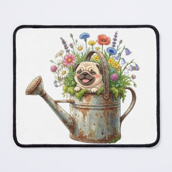 Item preview, Cute Pug Puppy in Vintage Watering Can with Wildflowers designed and sold by Pure Art .
