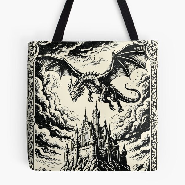 Item preview, Medieval Dragon Attacks Castle Vintage Fantasy Beast designed and sold by Y-Vibes.