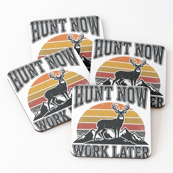 Item preview, Hunt Now Work Later Retro Sunset Mountain Buck designed and sold by PACS0011.