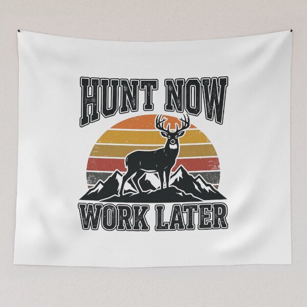 Item preview, Hunt Now Work Later Retro Sunset Mountain Buck designed and sold by PACS0011.