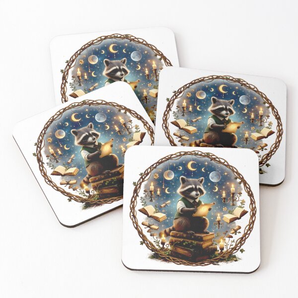 Item preview, Moonlit Scholar Raccoon | Magical Cottagecore Book Lover Art designed and sold by Clothes With Smiling Animals Walt Gral.
