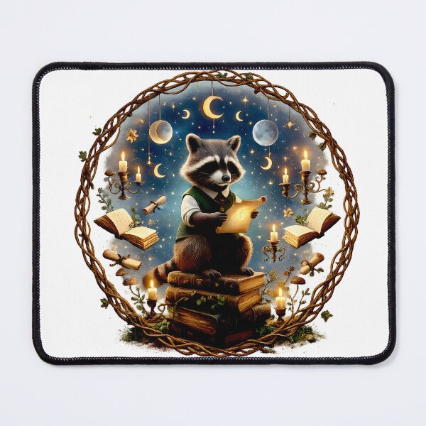 Item preview, Moonlit Scholar Raccoon | Magical Cottagecore Book Lover Art designed and sold by Clothes With Smiling Animals Walt Gral.
